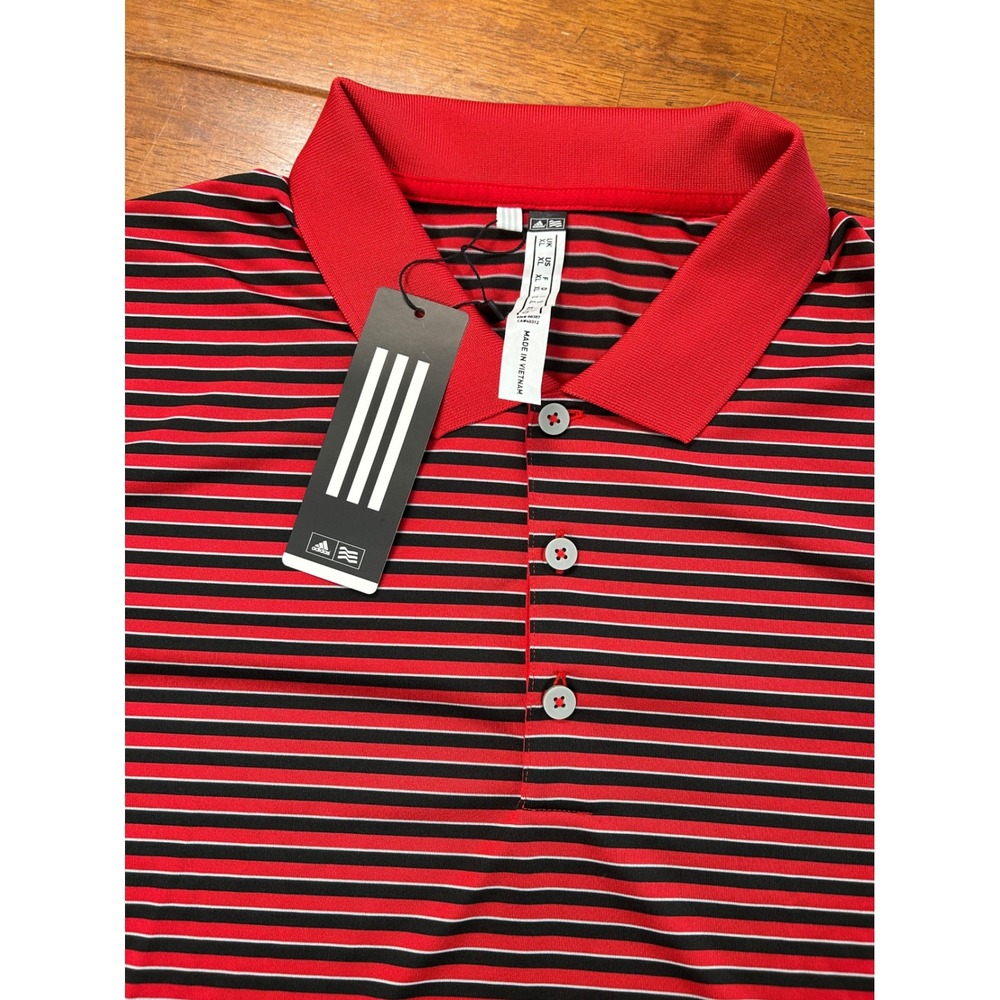 New Adidas Golf Polo Shirt Mens XL Red Black Striped Aditournmt Strp AE7308